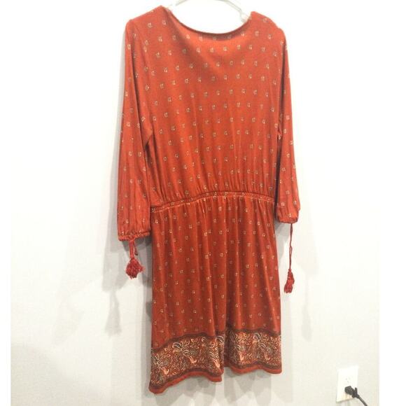 Garnet Hill Drop Waist Dress Size Medium Orange Red Floral Organic Cotton Boho - Picture 4 of 10